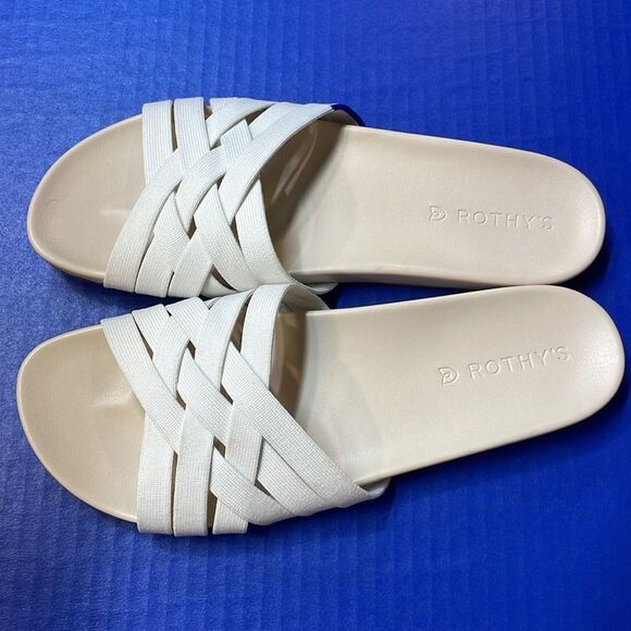 Rothy’s Cream Color Woven Slide Sandals Women’s Sz 9.5 - Picture 3 of 6